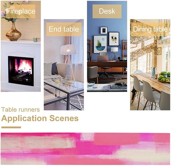 Hot Pink Abstract Art Contemporary Table Runner,Modern Ombre Grunge Decorative Pattern Table Runner for Coffee Table Dining Room Table Bedroom Party Holiday Decor 13x72inch