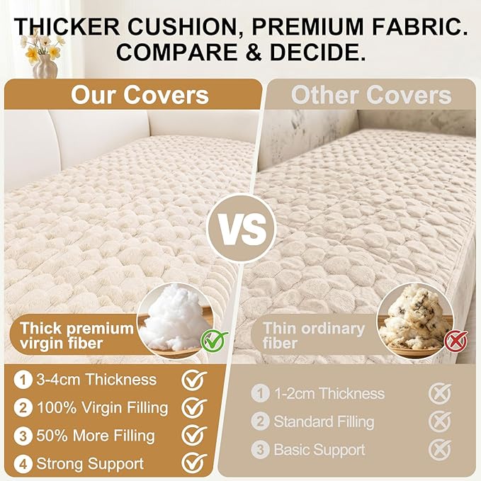 Smiry Couch Covers for Dogs Washable, Non Slip Fuzzy Pet Couch Covers for Sofa, Soft Thick Sofa Slipcovers Furniture Protector Pet Friendly (Cream, 27.6" x 59")
