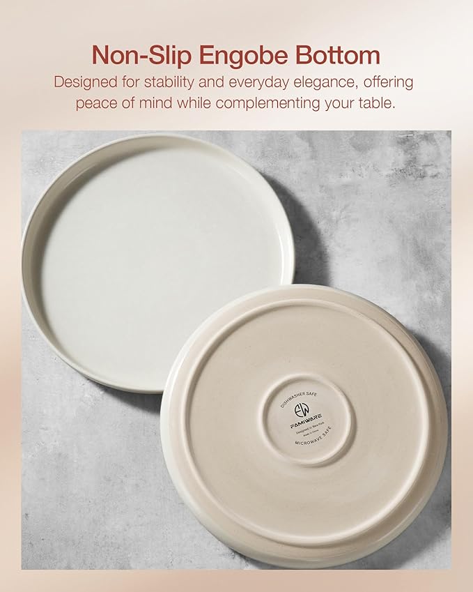 Famiware Milkyway Stoneware Dinnerware Sets with Mugs, Service for 4 (16 Pieces), Reactive Glaze Plates and Bowls Sets, Microwave and Dishwasher Safe Dishes Set, Matte Beige White