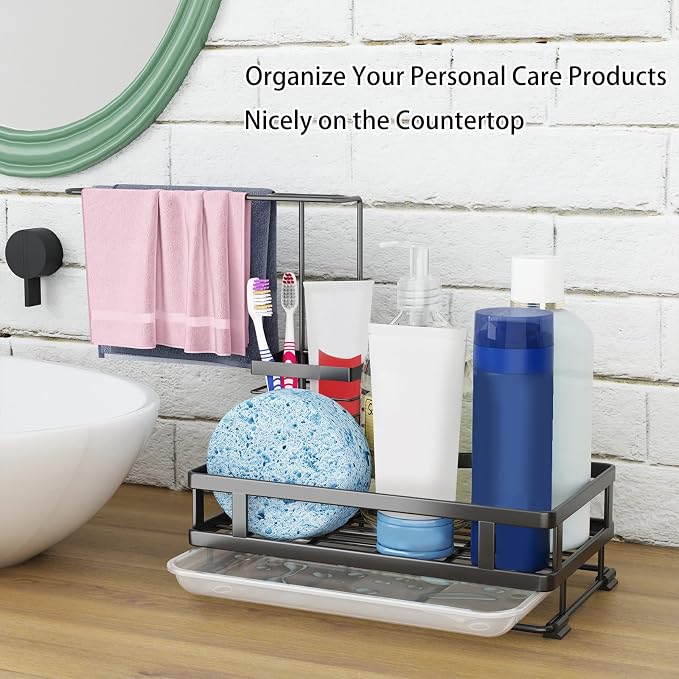 Godboat Kitchen Sink Organizer with Brush Rack | 304 Stainless Steel, Dish Soap Dispenser, Sponge Holder, Sink Caddy with Drain-Pan