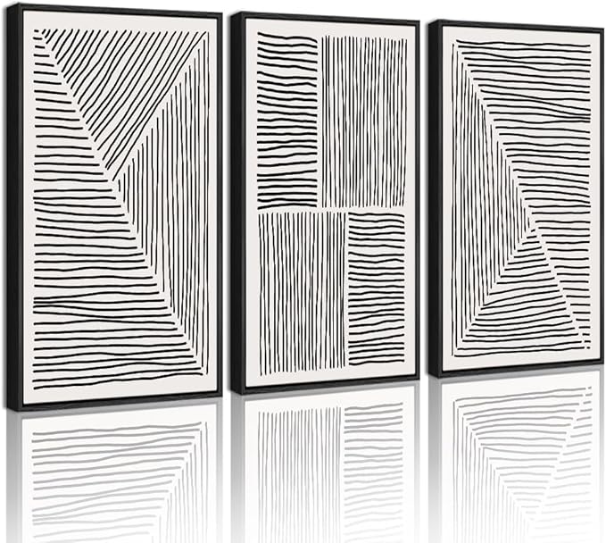 Drsoum Mid-Century Modern Framed Wall Art Large 16x24in Minimalist Abstract Boho Black Line Wall Decor Geometric Artwork Kitchen Dining Room Black Framed