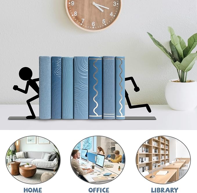Metal Bookends Running People Bookends Decorative Cute Book Ends for Shelves Bookshelf Reading Decor Bookshelf Decor Space-Saving Desk Organizer for Book Lovers Gift