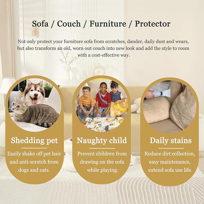 DREAMINGO Modern Minimalism Couch Cover Pets Loveseat Protector Mustard Yellow Chenille Sofa Covers for Sectional 3 Seat Couch Boho Herringbone Furniture Cover Throw Sofa Slipcover, 71"x118"