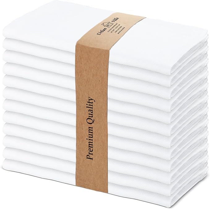 Urban Villa Cloth Napkins 100% Cotton Highly Absorbent Washable Durable Reusable Premium Dinner Napkins Ideal for Gifts for Mothers Day Hotel Farmhouse Parties - White (20" x 20", Set of 10)