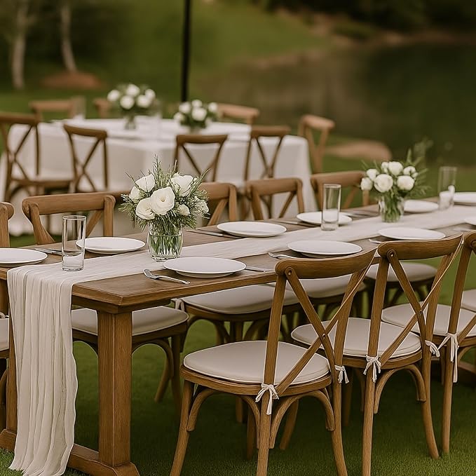 6 Pack Ivory 10FT Cheesecloth Table Runner –120 Inch White Gauze Table Runners for Wedding, Bridal Shower, Elegant Rustic Boho Reception Décor