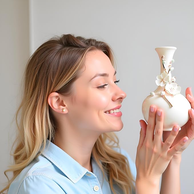 MTME Porcelain vase with Flowers, Plum Blossom, Memorabilia, Wedding Gifts, Aesthetic Sculpture Home décor (White)