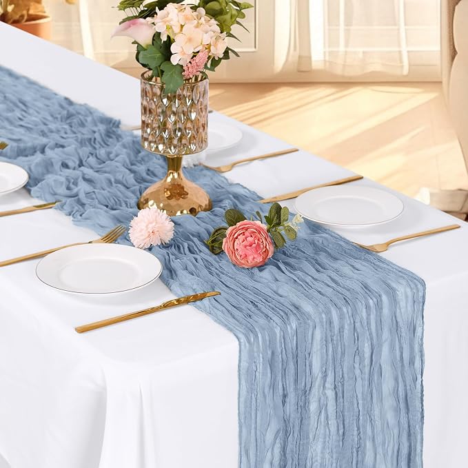 3 Pack Dusty Blue Cheesecloth Table Runner, 17 x 108 Inch, Gauze Cheese Cloth Table Runner Rustic Sheer Runner for Wedding Birthday Party Baby Shower Table Decor(Dusty Blue)