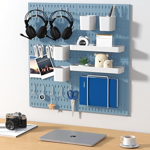 Pegboard Combination Kit, 4 Peg Boards Blue Pegboard for Walls, Office Wall Organizer, Gaming Room Wall, Nursery Storage, 22"x22"