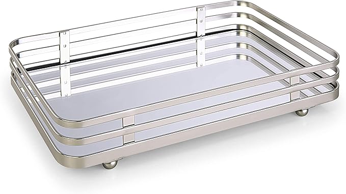 SunnyPoint Classic Decorative Vanity Perfume Dresser Jewelry Organizer Makeup Mirror Tray (Satin Nickel)