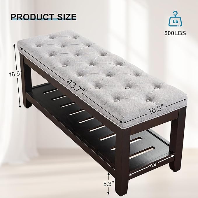 44" Entryway Bench with Shoe Storage, End of Bed Bench, Upholstered Ottoman Storage, 500 LBS Capacity for Entryway, Living Room, Hallway