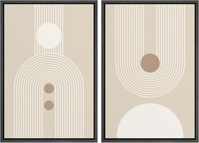 SIGNWIN Framed Canvas Print Wall Art Set Retro Nordic Geometric Pattern Abstract Shapes Cozy Neutral Modern Art Decorative Nordic Multicolor for Living Room, Bedroom, Office - 16"x24"x2 Black