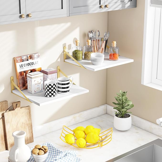 Fixwal Floating Shelves for Wall, 12 Inch Deep White Shelves for Bedroom, Large Wall Shelf for Living Room, Kitchen, Bathroom, Laundry Room and Decor Storage (Set of 2)