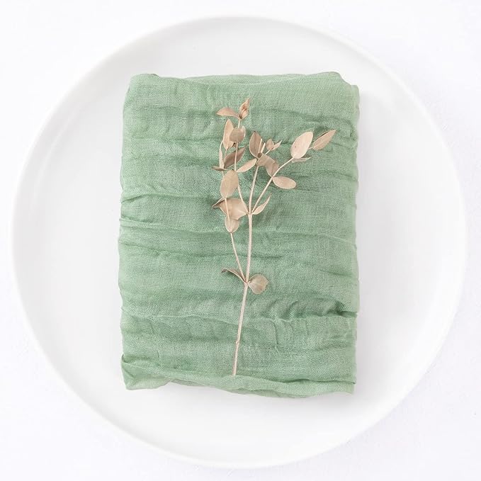 DeZerlor 30 Pack Sage Green Cheesecloth Napkins Summer Cloth Napkins Set of 30 Dinner Napkins Bulk 21x21 Inches for Wedding Bridal Shower Baby Shower Parties