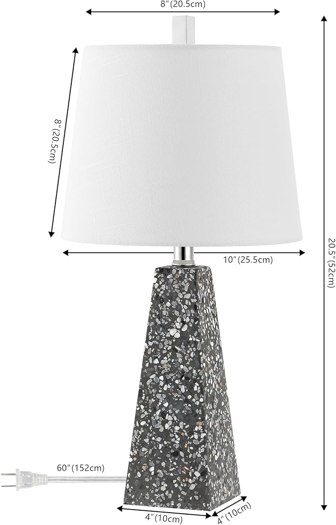 JONATHAN Y 20.5" Dark Gray Terrazzo Modern Resin Table Lamp for Bedroom Living Room, Contemporary Faceted Bedside Lamp with White Linen Shade, LED Bulb Included (JYL1037C-SET2)