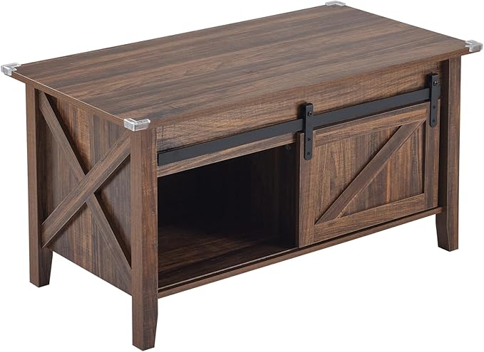 VINGLI Farmhouse Lift Top Coffee Table, Rustic Grey with Storage Shelf/Hidden Compartment, Mesa De Centro para Sala, Rustic Brown (Espresso, 36" L)