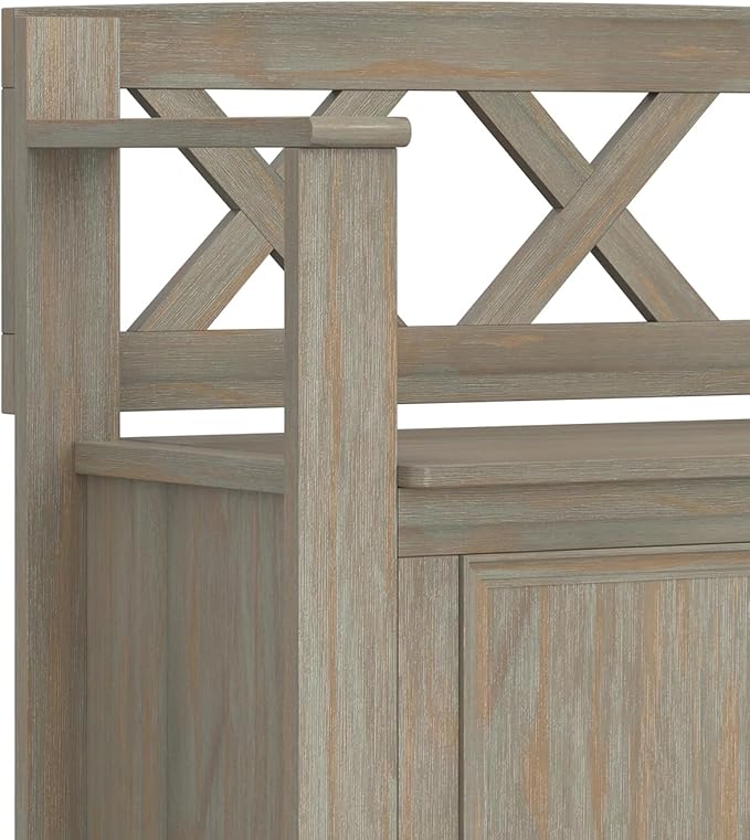 SIMPLIHOME Amherst Entryway Storage Bench - 36 inch Wide Solid Wood Hallway Bench in Distressed Grey, Transitional Bench for Entry or Mudroom with Lift-Up Lid, Storage Compartments and X-Back Detail