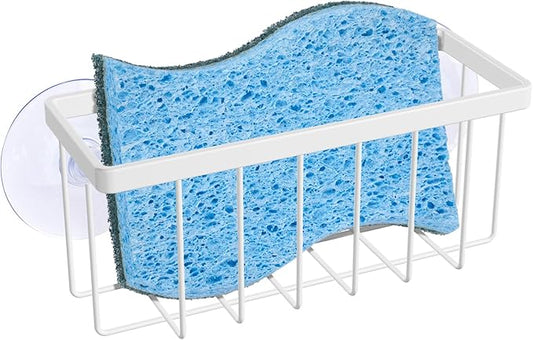 HLOOL Kitchen Sponge Holder,Sponge Holder for Kitchen Sink Suction, Sink Caddy (White)