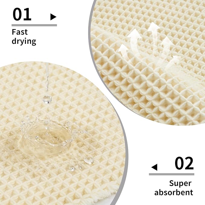 Disolla Waffle Bath Mat, Non Slip Absorbent Small Bathroom Rug, Machine Washable Quick Dry Ultra Soft Bathroom Floor Mat, Ivory Bath Rug for Tub Shower, 17''x24''