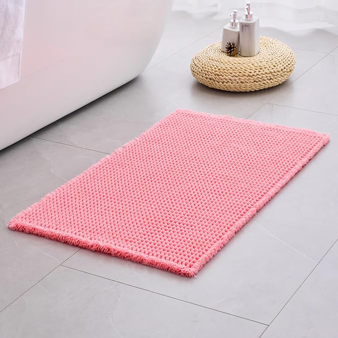 Disolla Waffle Bath Mat, Non Slip Absorbent Bathroom Rug, Machine Washable Quick Dry Ultra Soft Bathroom Floor Mat, Pink Bath Rug for Tub Shower, 24''x36''