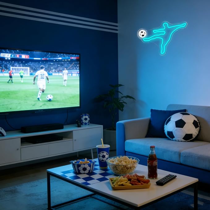 Allball Soccer Neon Sign, Football Neon Light USB Powered, for Football Player LED Sign Man Cave Youth Soccer Trophies Theme Party Room Bedroom Decor Birthday Gifts(15.7 * 10.6 In)(Side kick style)