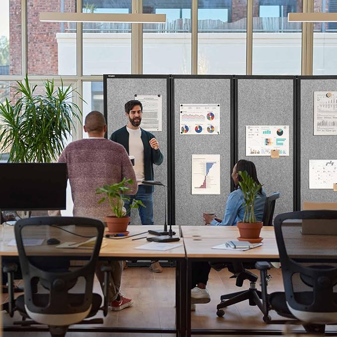 Room Partition,Folding Privacy Divider,Office Partition Dividers,Office Dividers Wall, 10'6"W x 6'7"H,Light Grey