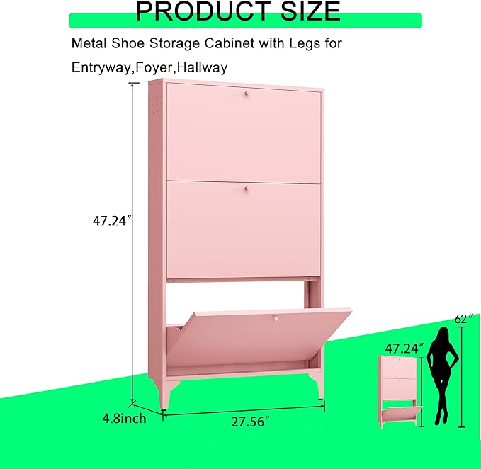 Shoe Storage Cabinet for Entryway with 3 Flip Drawers, Freestanding Shoe Organizer with Legs,Farmhouse Narrow Shoe Storage Cabinet for Entryway, Foyer,Living Room (3 Doors(Width 27.5), Red)