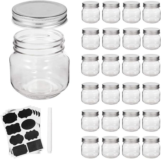 Accguan Mason Jars, glass jar 8OZ With Regular Lids and Bands(Silver), Ideal for Jam,Honey,Wedding Favors,Shower Favors, 24 PACK