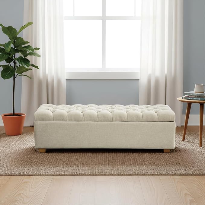 Chifee & Vingol 60" Ottoman with Storage Oversized End of Bed Storage Bench Upholstered Benches for Entryway, Living Room, Bedroom-Beige