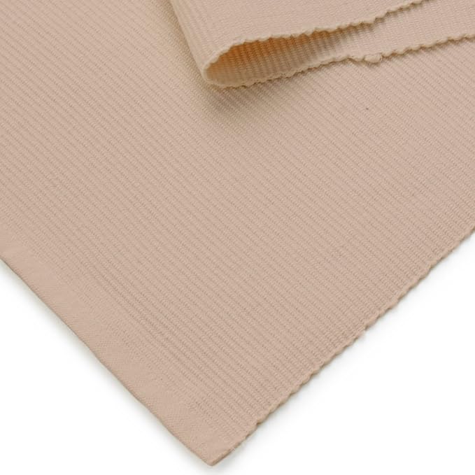 Encasa XO Dining Table Runner 13"x79" | Yarn Dyed Fine Ribbed Cotton | Solid Beige | Machine Washable
