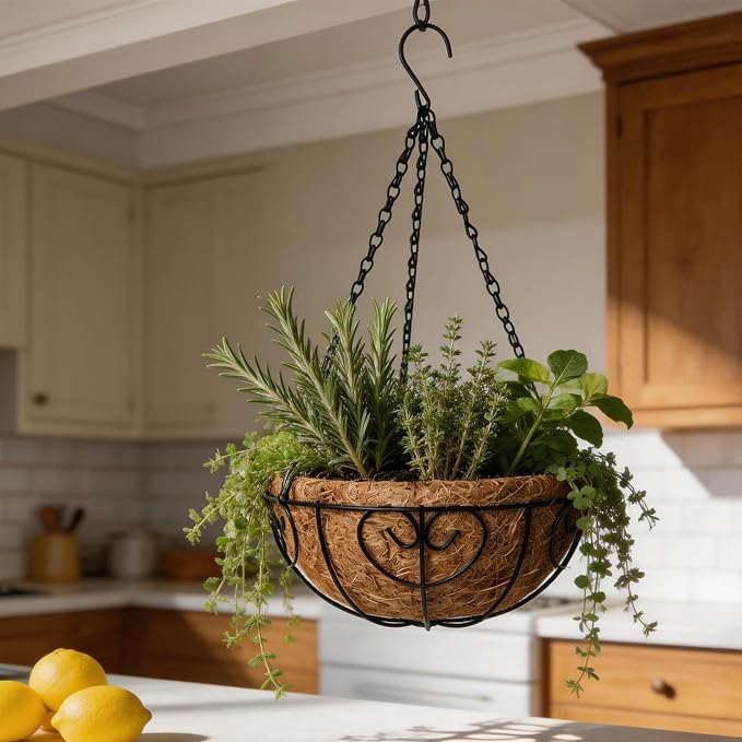 LX7 3-Pack Hanging & Wall-Mounted Plant Baskets with Natural Coconut Fiber Liner, Decorative Planters for Home Garden Patio Yard (3Pack HeartHanger, 12Inch)