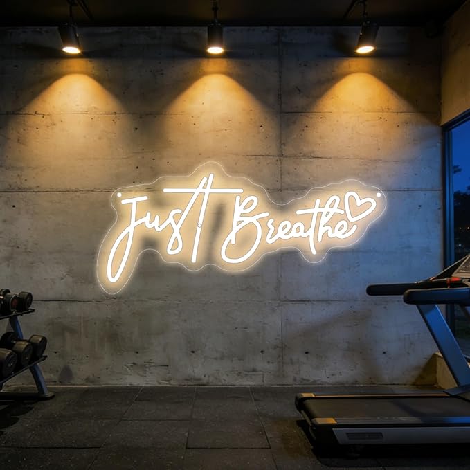 "Just Breathe" Neon Sign Beating Breath , Spa Decor For Wall, Bedroom Aesthetic Neon Light Wall Quote, for Yoga Room Pilates Studio Bedroom Gym Decoration, Meditation Room & Relaxation Gift-17.7IN-Warm White/Ice Blue