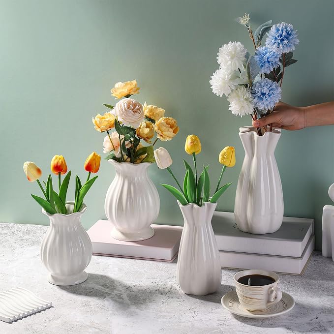 Unique Plain Designed Ceramic Modern Decorative Bouquet Vases Minimalism Flower Vases for Office Living Room Cabinet Wedding Decorations - 8’’