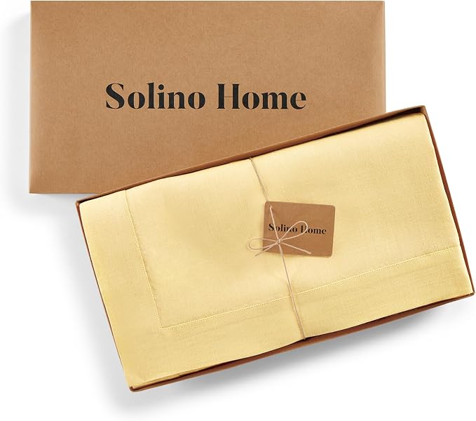 Solino Home Linen Tablecloth 60 x 144 Inch - 100% Pure Linen Golden Straw Table Cloth for Rectangle Tables - Fete, Machine Washable Tablecloth for Summer