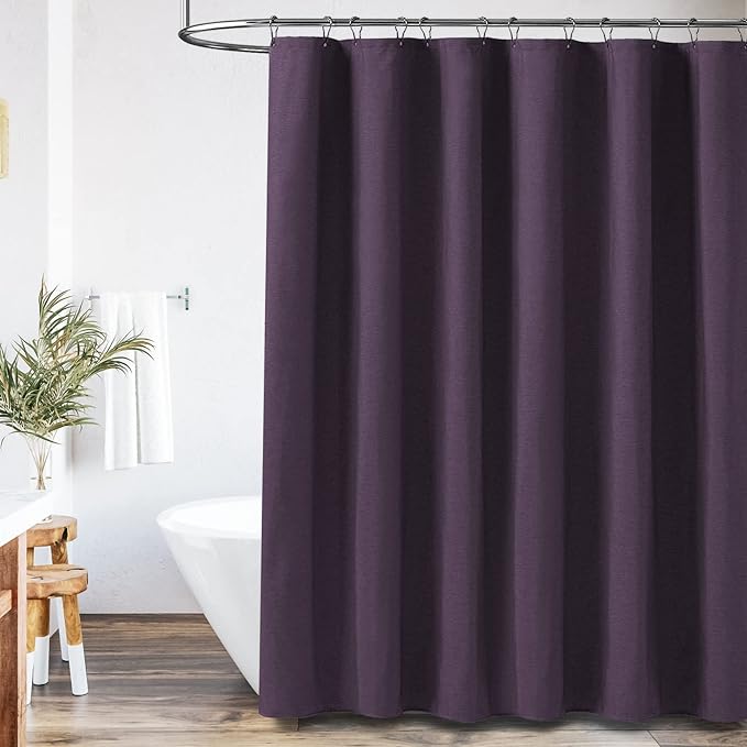 BTTN Purple Shower Curtain - Linen Textured Heavy Duty Waterproof Cloth Shower Curtain Set with 12 Plastic Hooks, Hotel Spa Luxury Simple Decorative Thick Fabric Shower Curtains for Bathroom - 72x72