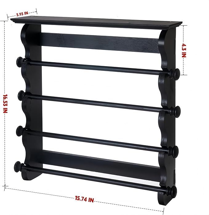 4-Tier Wall-Mounted Wooden Bracelet Holder – Black Jewelry Display with Storage Shelf, Hanging Organizer for Bracelets, Bangles, Watches, Necklaces & Accessories – Space-Saving Jewelry Rack for Home