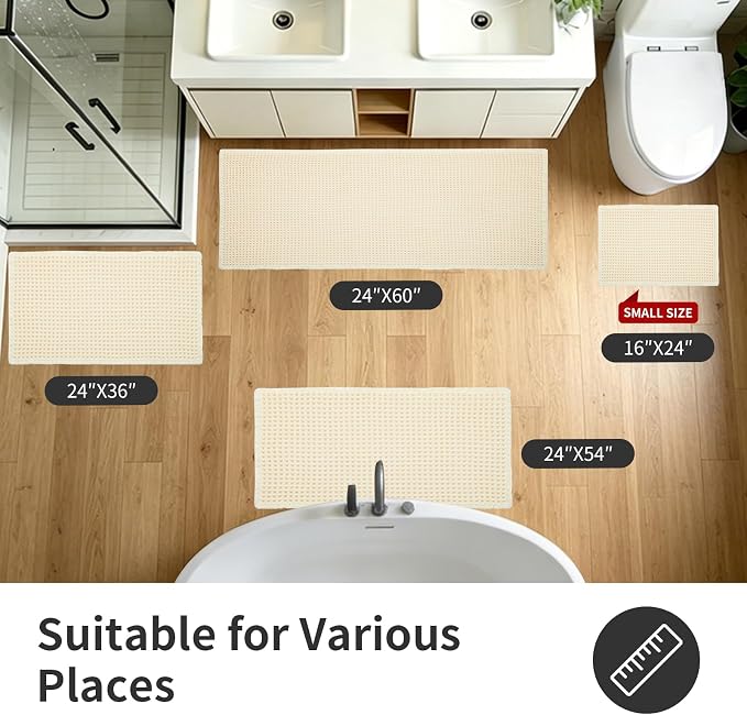 ILANGO Upgraded Waffle Bathroom Rugs,Super Absorbent Boho Non Slip Runner Bathroom Mats Quick Dry,Ultra Soft Machine Washable Mat with Tassels for Hallway,24x48,Cream White