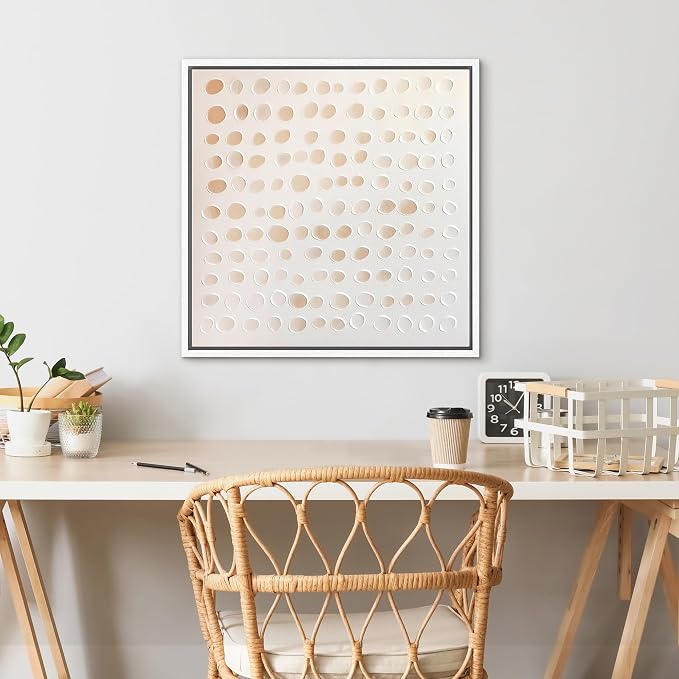 SIGNFORD Framed Canvas Print Wall Art Abstract Dot Minimalist Style Illustrations Modern Art Relax/Calm Warm for Living Room, Bedroom, Office - 24"x24" White