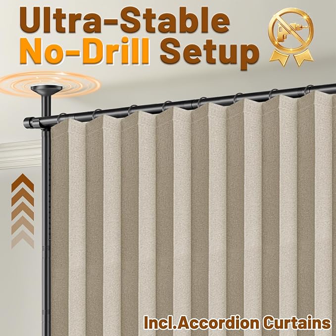 AJAZZ Room Divider Curtain (Cream White, W100 x L84 in,1 Panel)+ Curtain Rods No Drilling Adjustable Tension (H) 43-120×(W) 35-100 in, Heavy Duty Wall Divider for Apartment/Dorm