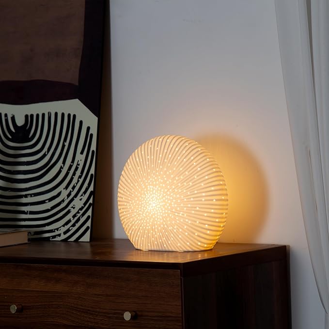 10.5"Modern Ceramic Table Lamp,White bedside table lamp, night Lamp,Decorative Lamp,Ambient lighting,Artistic lamp,Suitable for living room, bedroom, entrance, Kitchens, Corded, Bulb Included