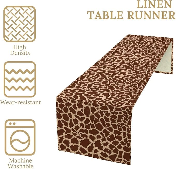 Fur Table Runner,Retro Farm Wild Animal Giraffe Pattern Table Runner for Coffee Table Dining Room Table Bedroom Party Holiday Decor 13x36inch