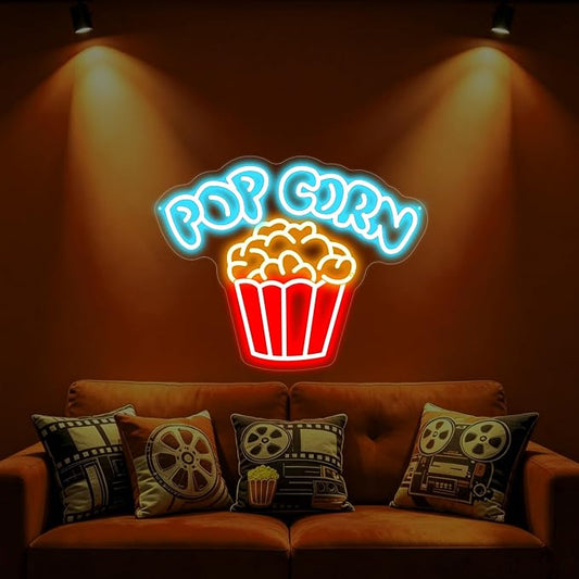 Popcorn LED Neon Sign, USB Dimmable Popcorn Bucket Neon Wall Decor for Home Theater Movie Room Cinema Snack Bar Game Room Concession Stand and Family Entertainment Space Movie Night Decorations-16.5" x 13"