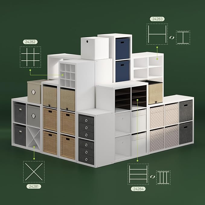 Furinno Cubicle Cube Insert, 9-Compartment Cube Organizer, 13.3W x 13.4H Insert Shelf for Extra Thick Series, for Organizers and Storage, Black Dark Oak (Does not fit IKEA Kallax Shelving)