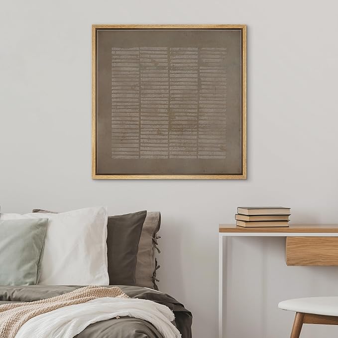 SIGNWIN Framed Canvas Print Wall Art Geometric Minimal Retro Line Pattern Abstract Shapes Illustrations Modern Art Decorative Boho Relax/Zen Nordic for Living Room, Bedroom, Office - 16"x16" Natural