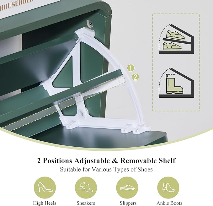 RARZOE Fluted Shoe Cabinet with 2 Flip Drawers, Narrow Curved Shoe Storage Cabinet for Entryway, Freestanding Wood Hidden Shoe Organizer Closed Shoe Rack Cabinet for Foyer, Hallway (29.5''Green)