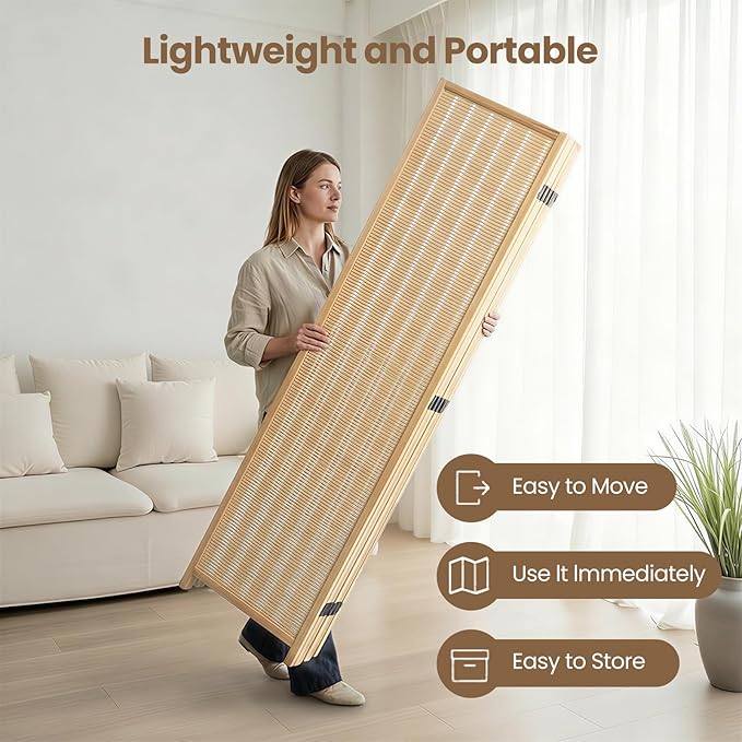 6 Panel Room Divider and Extra Wide Folding Privacy Screen, 94.5" W x 67" H, Bamboo Room Divider for Room Separation