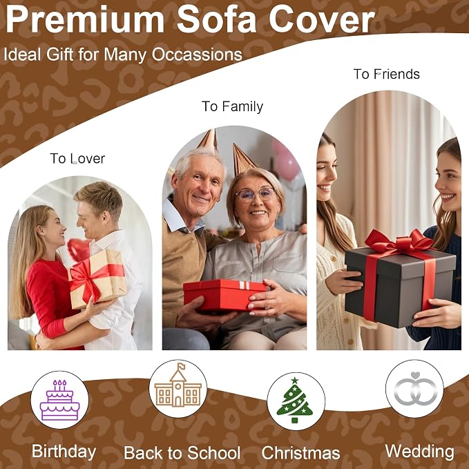 VClife Bohemian Leopard Couch Cover Furniture Protector, Washable Non Slip Sofa Cover for L Shape, Anti-Pilling Couch Covers for 3-4 Cushion Couch Sofa Dog Cat Sofa Throw Cover, Khaki, 71''x150''