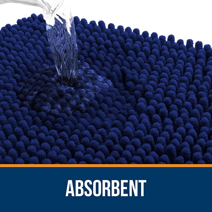 OLANLY Large Bathroom Rugs 44x32, Extra Soft Absorbent Chenille Bath Rugs, Rubber Backing Quick Dry, Machine Washable Bath Mats for Bathroom Floor, Tub and Shower, Home Decor Accessories, Navy
