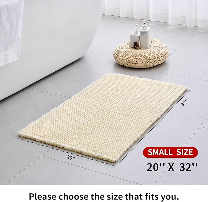 Disolla Waffle Bath Mat, Non Slip Absorbent Small Bathroom Rug, Machine Washable Quick Dry Ultra Soft Bathroom Floor Mat, Ivory Bath Rug for Tub Shower, 20''x32''