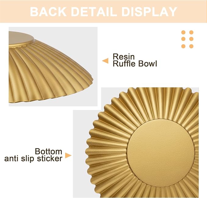 Gold Decorative Bowl - Stylish Resin Bowl - Key and Purse bowls for Entryway Table - Modern Accent Decor for Home - Ruffle Coffee Table Centerpiece (Gold, 10 inch)