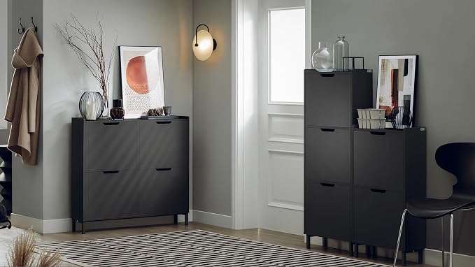 Haotian Slim Shoe Cabinet Entryway, Hidden Shoe Storage with Two Flip Drawers to Save Space, Freestanding Shoe Rack for Front Door, Entryway, Hallway (Black)